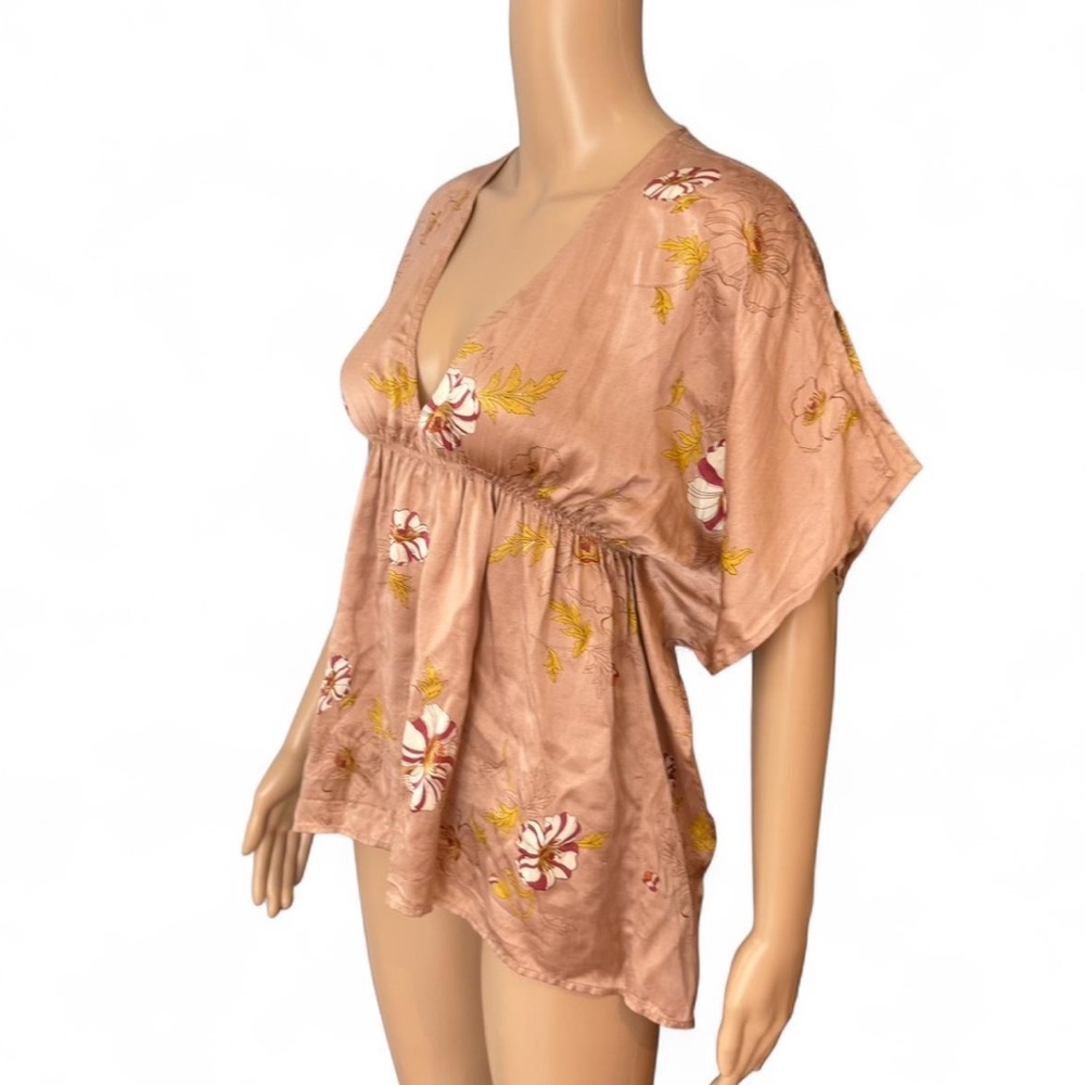vtg deep v plunge neckline dolman sleeve cinched waist top bat wing 100% silk - Picture 2 of 8